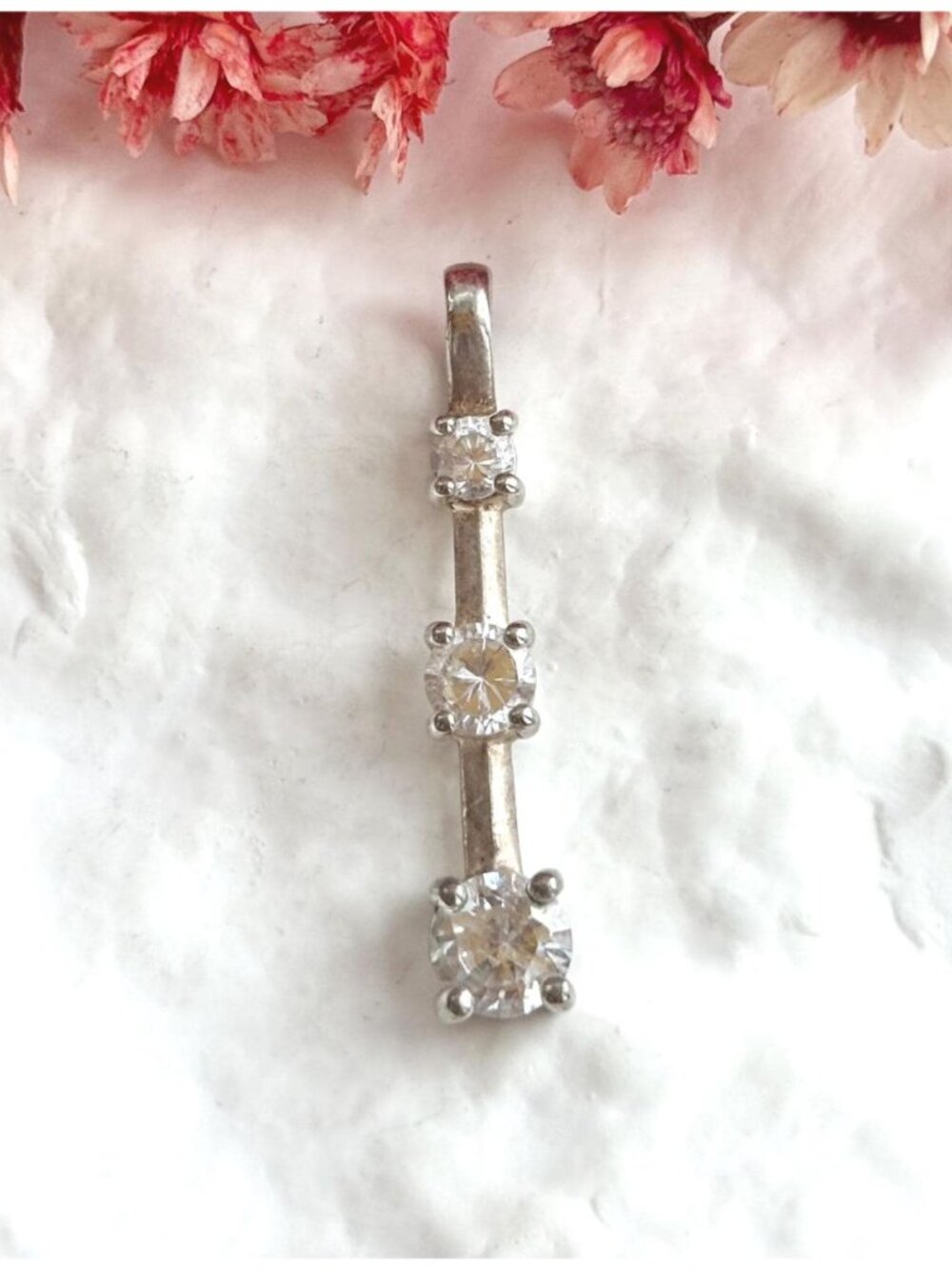 Triple Tier Cubic Zirconia Accented Sterling Silver 925 Vintage Pendant | Charm